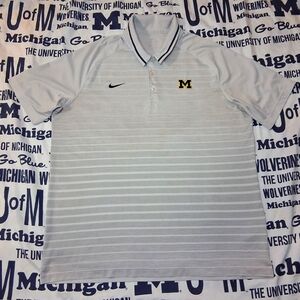 Nike Dri Fit Michigan Wolverines Authentic Striped Polo Jersey Shirt U of M